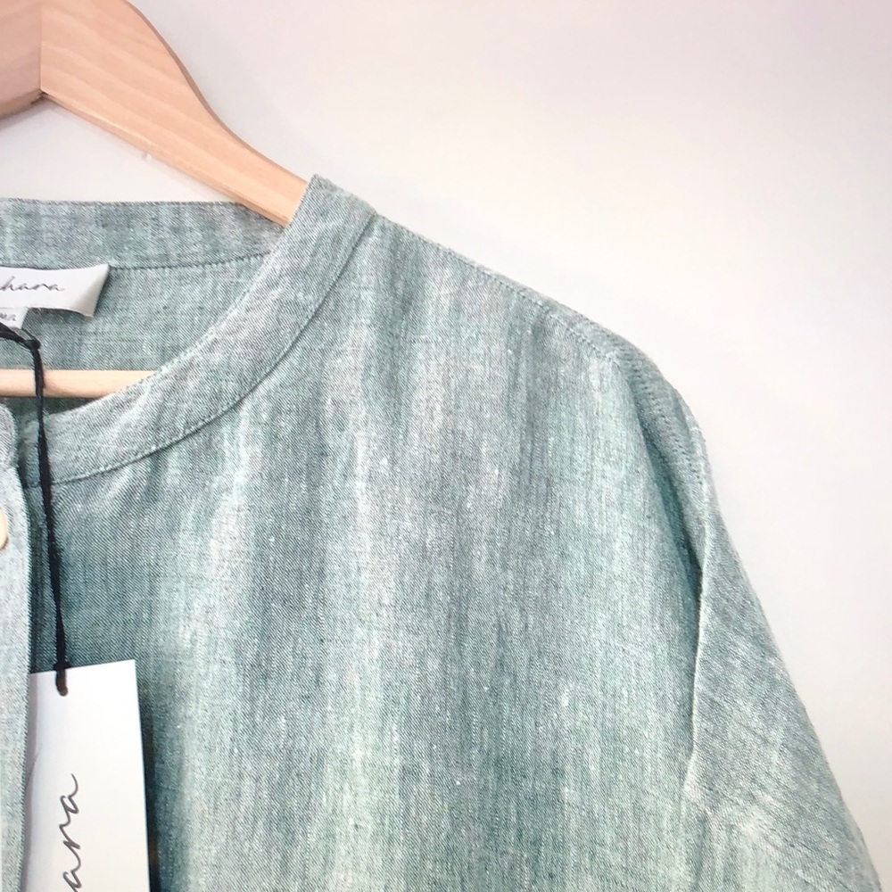 Sahara Relaxed Button-Front Linen Blouse in Seafoam Green - Picture 4 of 10
